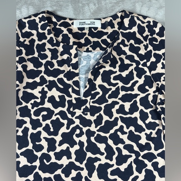 Diane Von Furstenberg DVF Silk Blend Navy Blue Light Peach Pink Tunic Dress 6 - Picture 5 of 16